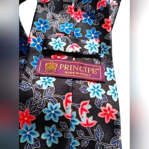 Principe Floral 100% Silk Men's Tie Made In Italy Blue Pink